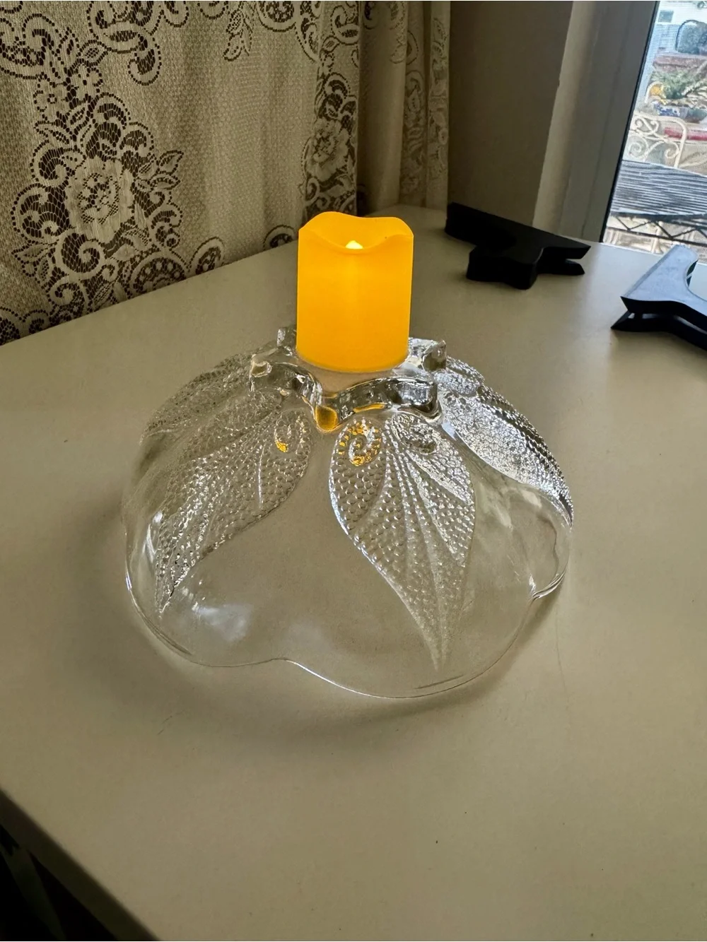 Vintage Clear Art Glass Flower Bowl 2 in 1 Centerpiece Candle Holder